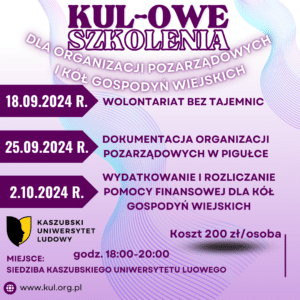 Plakat zapraszający na szkolenia dl NGO i KGW