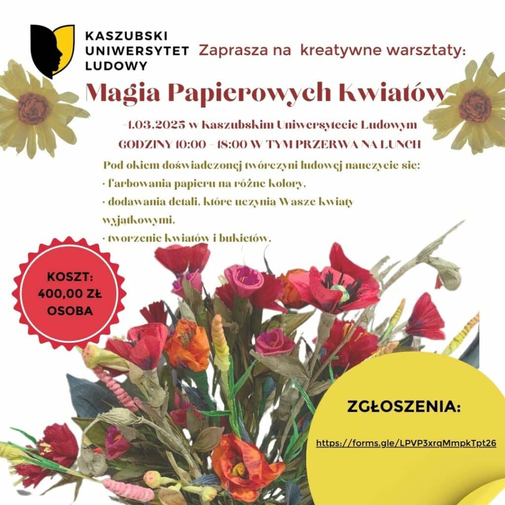 Magia Papierowych Kwiatów - plakat zapraszający na warsztaty 