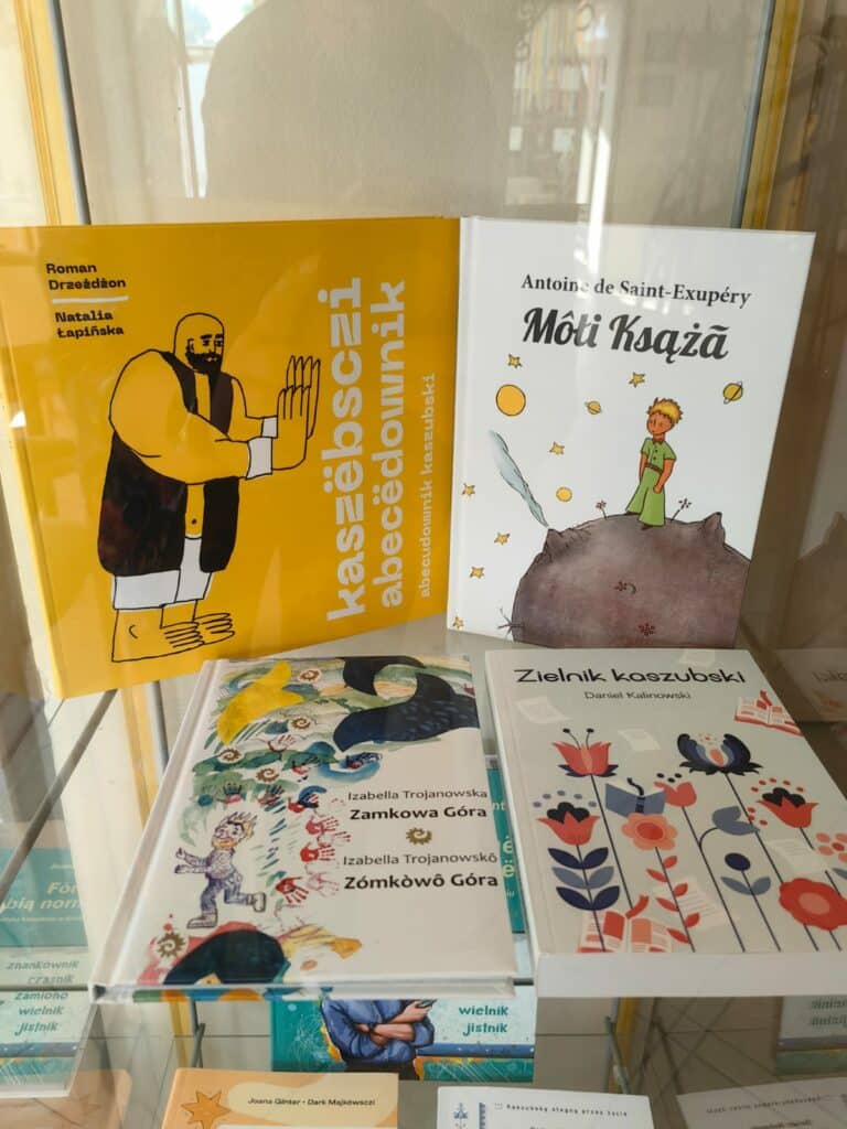 zdjęcie przedstawia propozycje książek z wydawnictwa Kaszubskaksiązka.pl dostępnych w Kaszubskim Uniwersytecie Ludowym